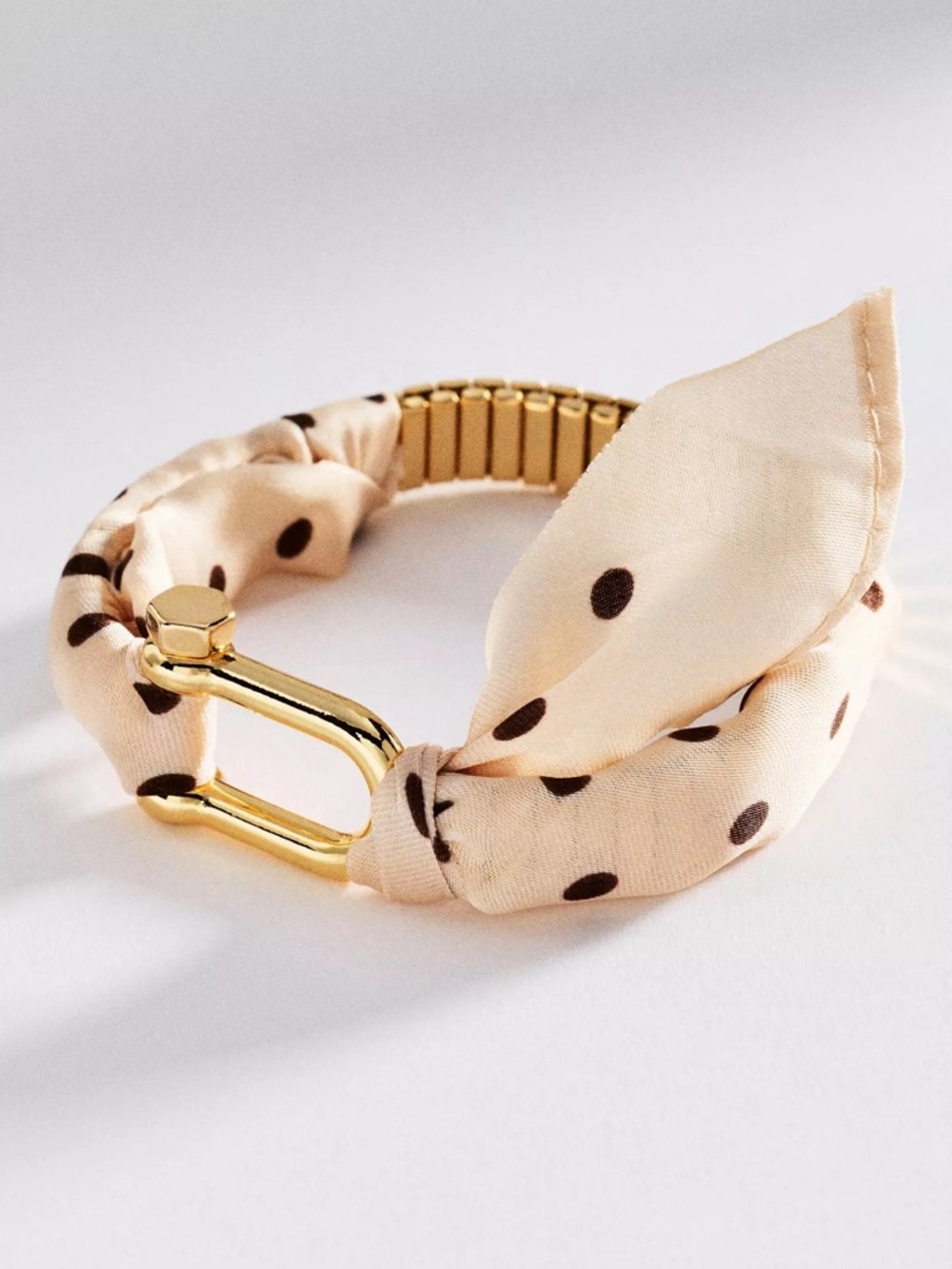 Anthropologie Polka Dot Printed Fabric Bracelet Gold Tone